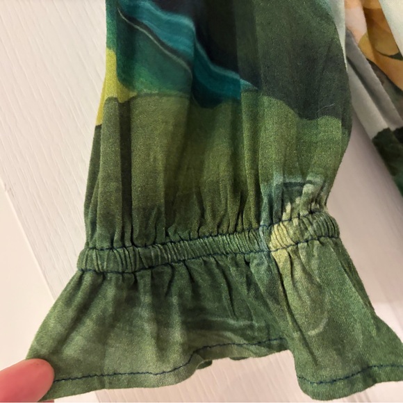 Anthropologie Blouse - Floral with Embroidered V-Neck - Green, Pink, off White - Picture 4 of 5